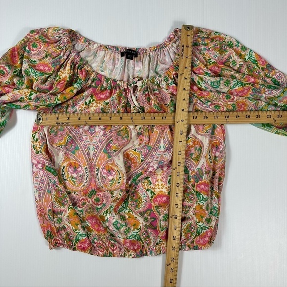 Boston Proper Blouse Sz XS Boho Beach Club Print Blouson - Picture 9 of 12
